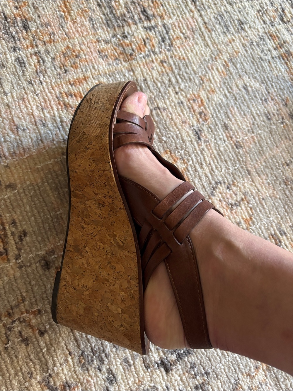 Tory Burch Brown Leather Cork Wedge Sandals - Picture 8 of 9